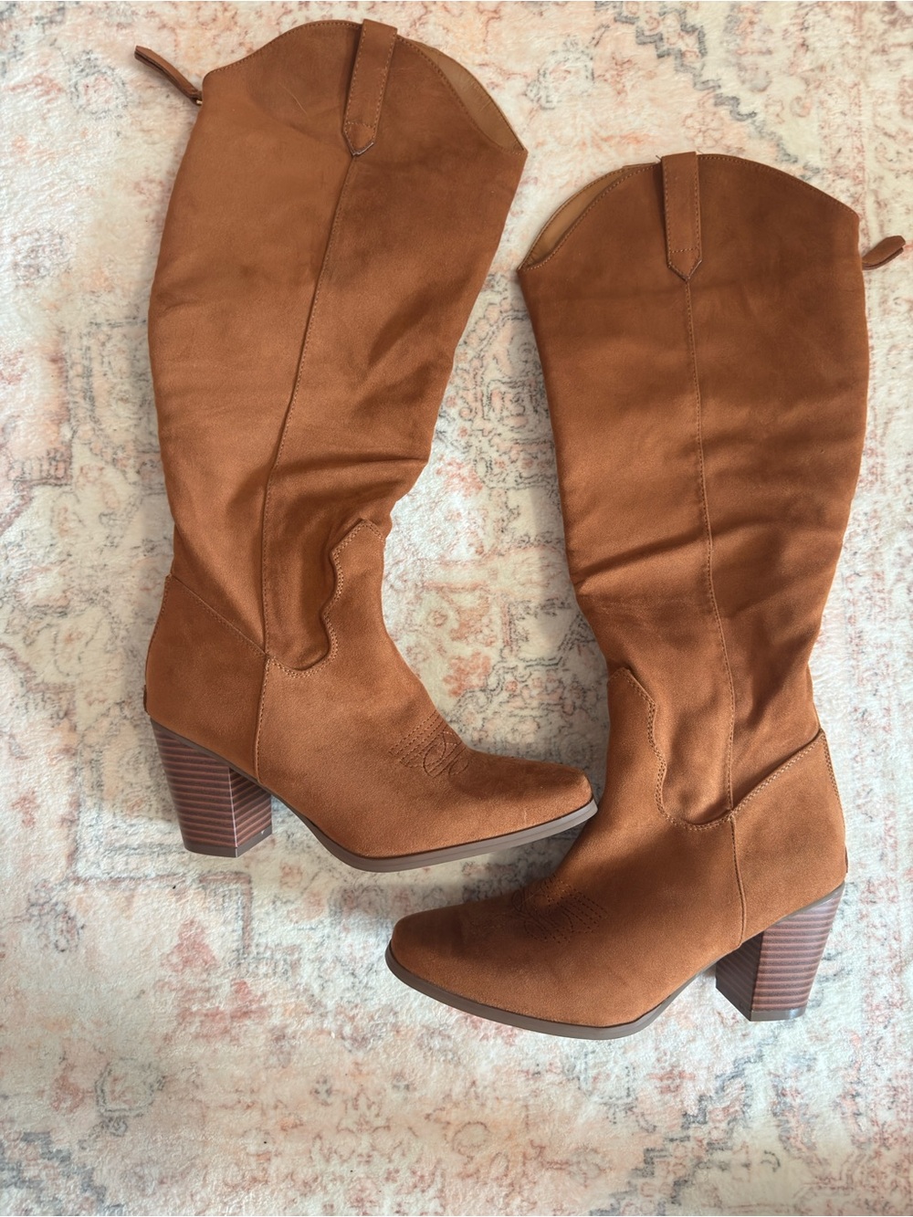 Knee-High Western-Inspired Block Heel Boots (size 8)
